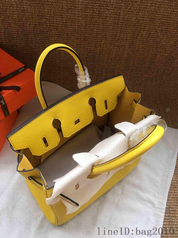 愛馬仕HERMES Birkin 鉑金包 黃色 進口小牛皮 金銀扣 皮質細膩柔軟 時尚女手提包  tdher1137